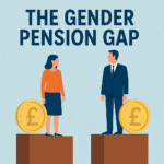 A UK-focused infographic highlighting the gender pension gap, showing the disparity in retirement income between women and men.